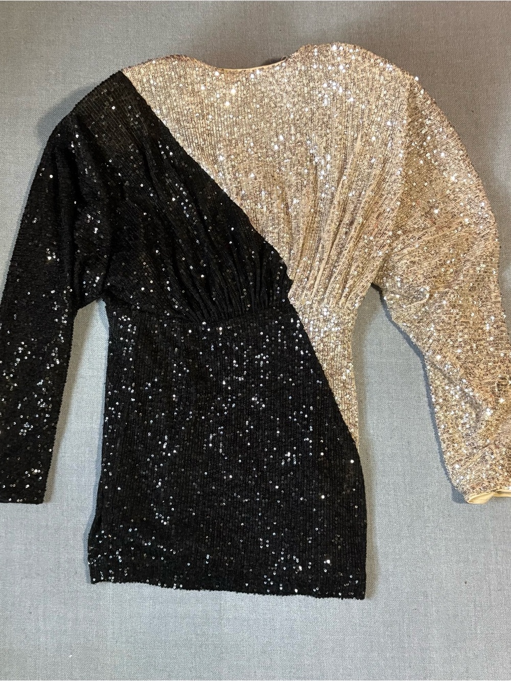 Vintage Birger Christensen Two-Tone Sequin Party Dress in Black & Gold